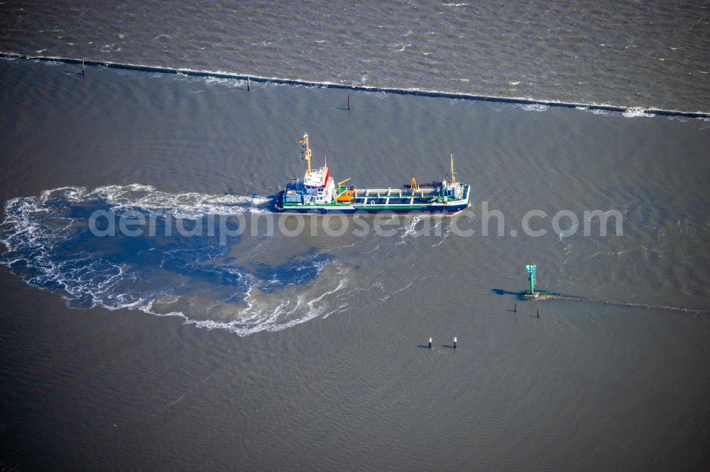 Aerial photograph Norden - Trip of a silt ship Nordeich Seekrabe in Norden Norddeich in the state of Lower Saxony, Germany