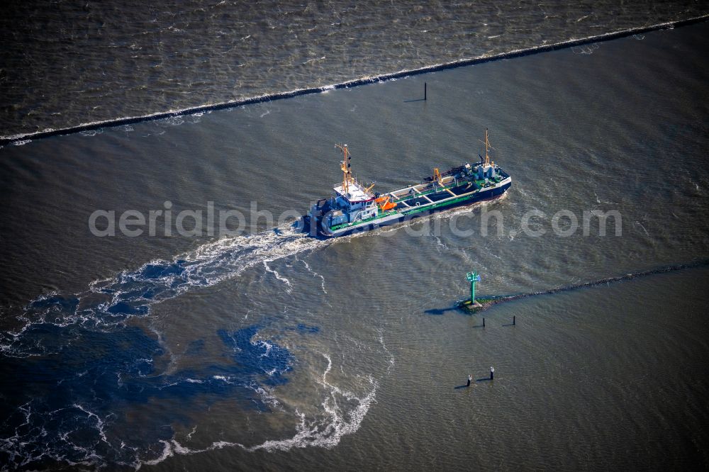 Norden from above - Trip of a silt ship Nordeich Seekrabe in Norden Norddeich in the state of Lower Saxony, Germany