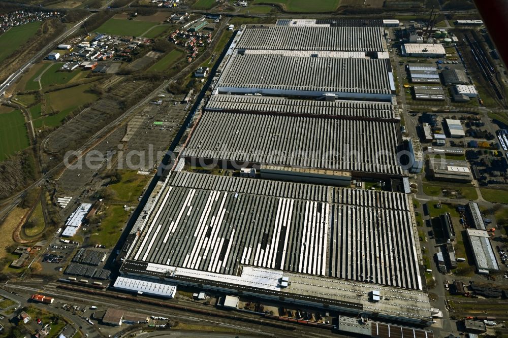 Baunatal from above - Buildings and production halls on the vehicle construction site of VW Aktiengesellschaft AG in Baunatal in the state Hesse, Germany