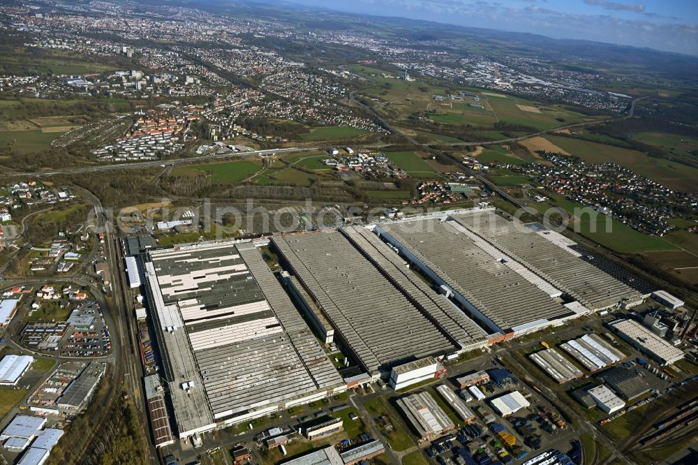 Aerial photograph Baunatal - Buildings and production halls on the vehicle construction site of VW Aktiengesellschaft AG in Baunatal in the state Hesse, Germany