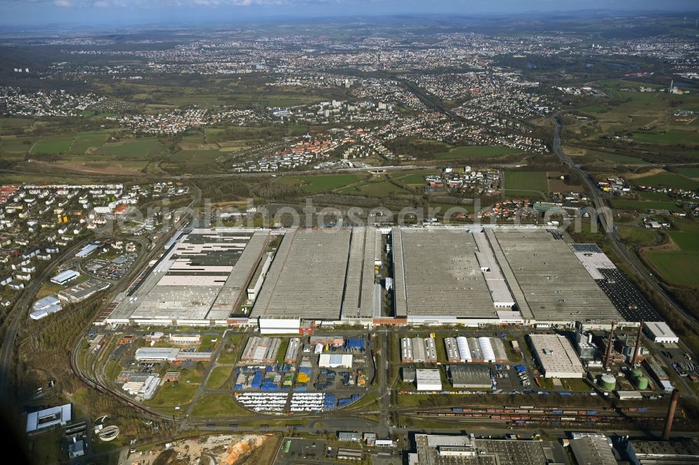 Baunatal from above - Buildings and production halls on the vehicle construction site of VW Aktiengesellschaft AG in Baunatal in the state Hesse, Germany