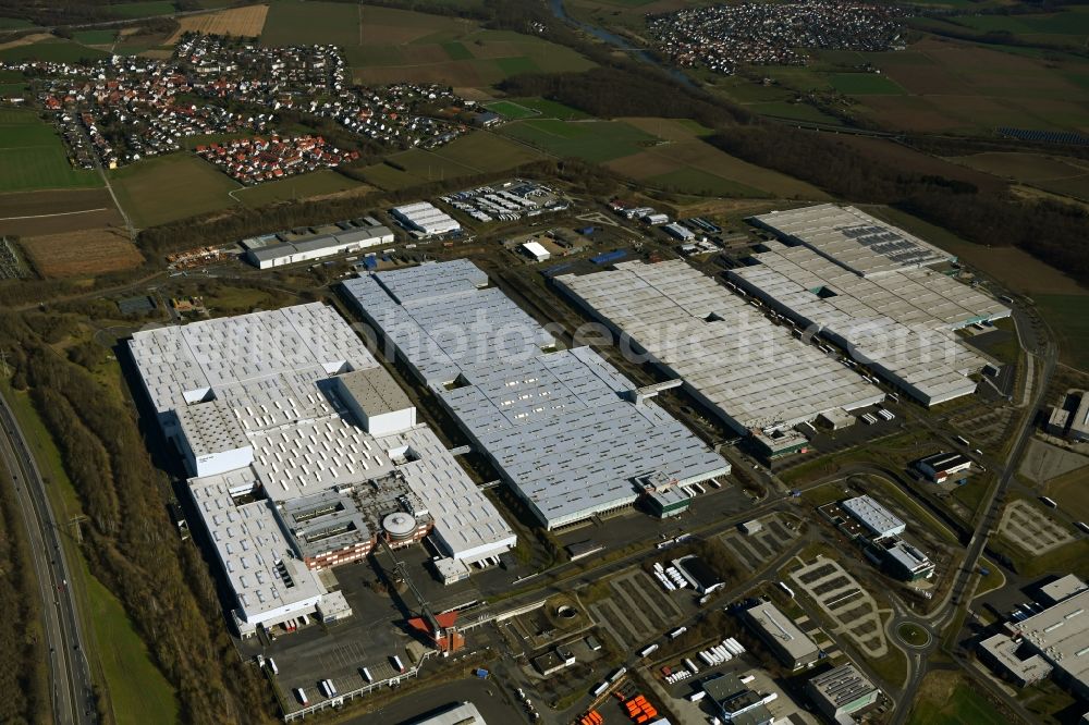 Aerial photograph Baunatal - Buildings and production halls on the vehicle construction site of VW Aktiengesellschaft AG in Baunatal in the state Hesse, Germany