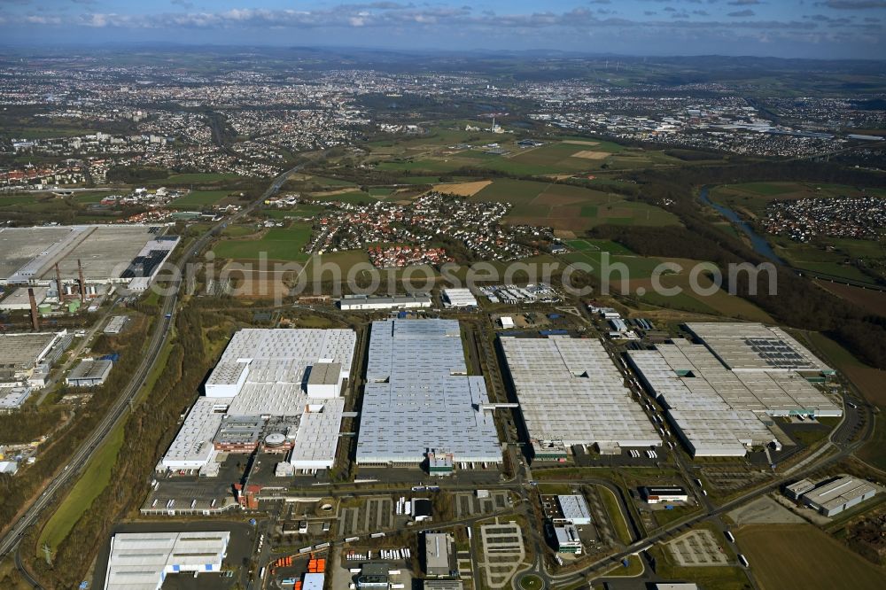 Baunatal from above - Buildings and production halls on the vehicle construction site of VW Aktiengesellschaft AG in Baunatal in the state Hesse, Germany