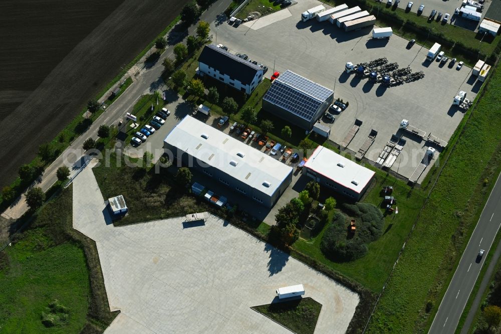 Ebendorf from the bird's eye view: Buildings and production halls on the vehicle construction site of Auto Maerz Fahrzeugtechnik u. Anlagen GmbH on street Curt-Schroeter-Strasse in Ebendorf in the state Saxony-Anhalt, Germany