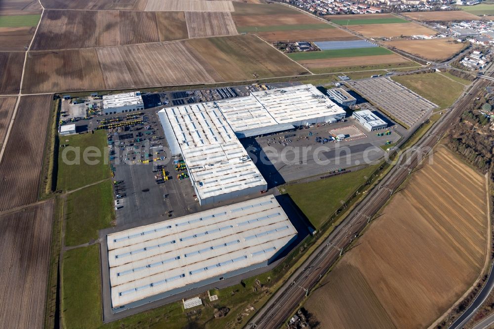 Aerial image Ludwigshafen am Rhein - Buildings and production halls on the vehicle construction site of Joseph Voegele AG in the district Rheingoenheim in Ludwigshafen am Rhein in the state Rhineland-Palatinate, Germany