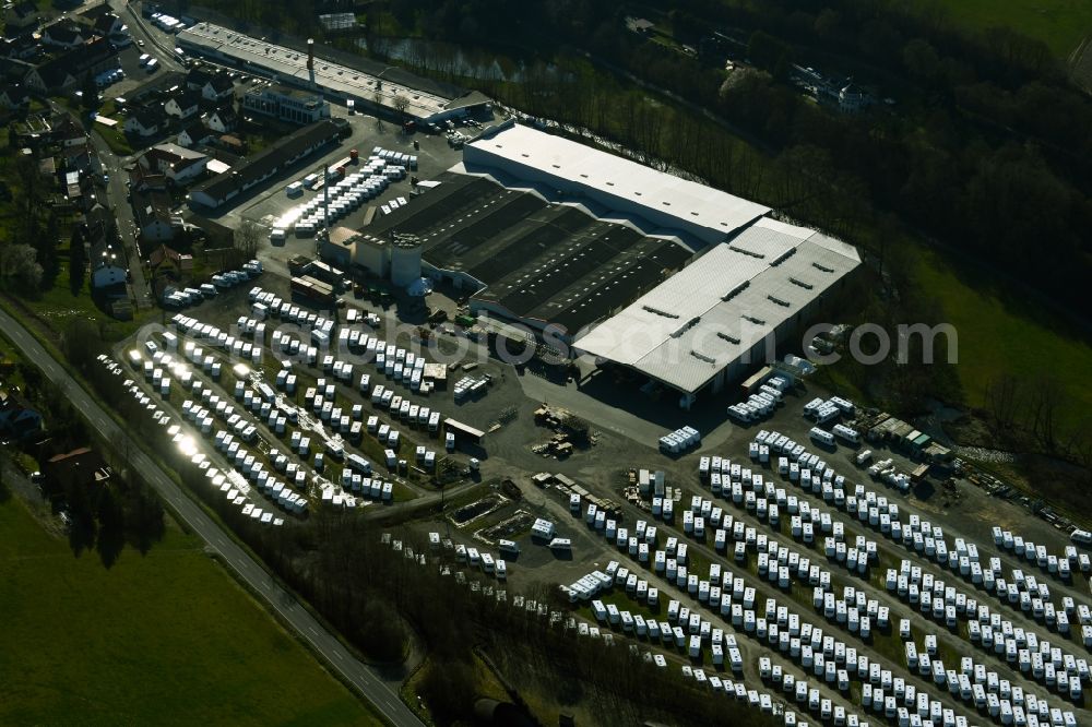 Sinntal from the bird's eye view: Buildings and production halls on the vehicle construction site of Knaus Tabbert GmbH on Helmuta??Knausa??Strasse in Sinntal in the state Hesse, Germany