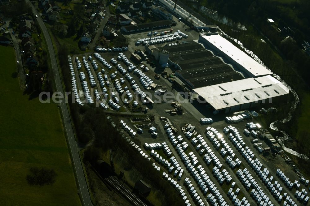 Aerial image Sinntal - Buildings and production halls on the vehicle construction site of Knaus Tabbert GmbH on Helmuta??Knausa??Strasse in Sinntal in the state Hesse, Germany