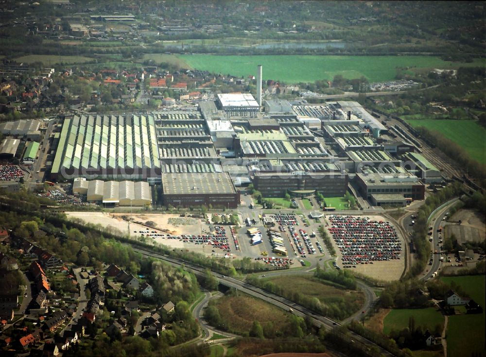 Bochum from the bird's eye view: Buildings and production halls on the vehicle construction site of Opel AG in the district Laer in Bochum in the state North Rhine-Westphalia, Germany