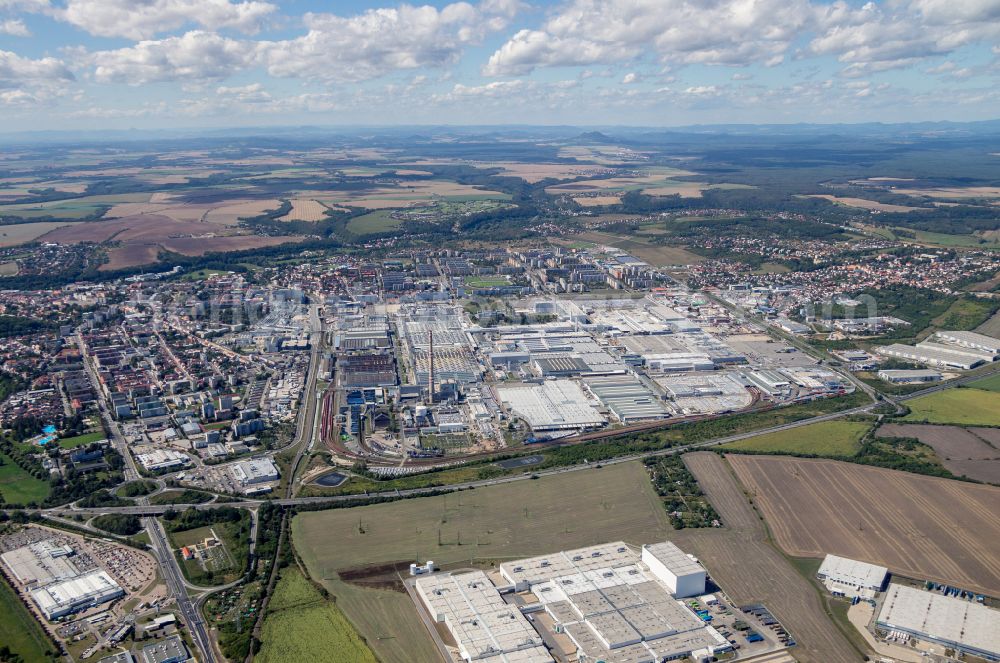 Mlada Boleslav - Jungbunzlau from the bird's eye view: Buildings and production halls on the vehicle construction site Skoda in Mlada Boleslav - Jungbunzlau in Boehmen, Czech Republic