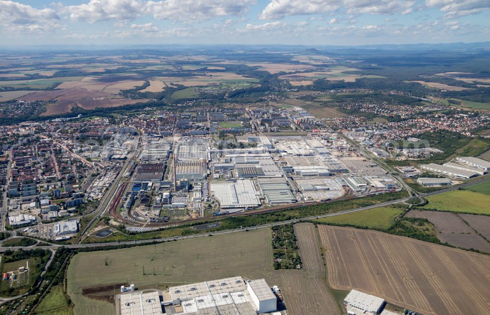 Aerial image Mlada Boleslav - Jungbunzlau - Buildings and production halls on the vehicle construction site Skoda in Mlada Boleslav - Jungbunzlau in Boehmen, Czech Republic