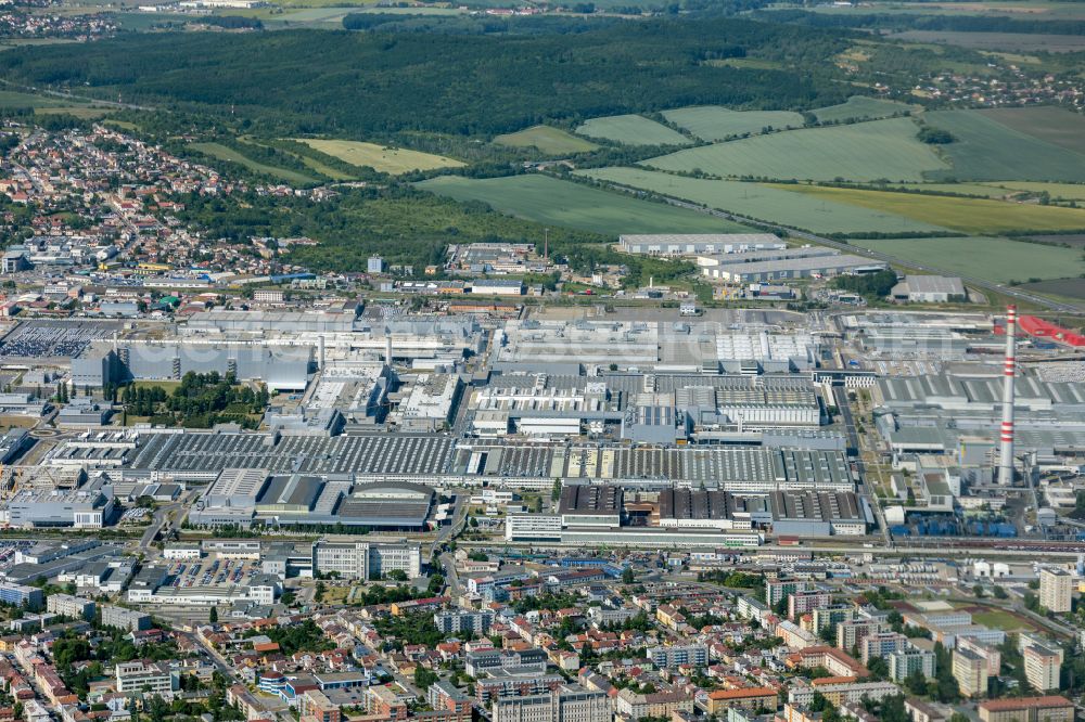 Aerial image Mlada Boleslav - Jungbunzlau - Buildings and production halls on the vehicle construction site Skoda in Mlada Boleslav - Jungbunzlau in Boehmen, Czech Republic