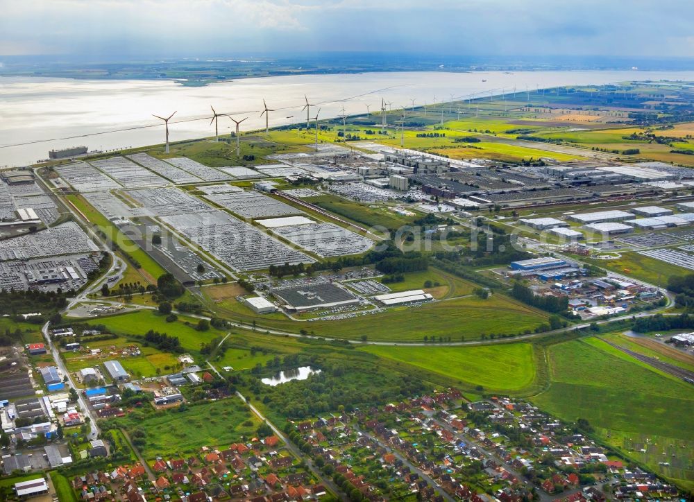 Emden from above - Buildings and production halls on the vehicle construction site of Volkswagen AG in Emden in the state Lower Saxony, Germany