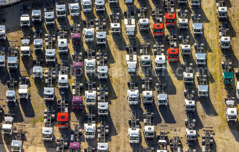 Aerial image Selm - Buildings and production halls on the vehicle construction site of Wuellhorst GmbH & Co. KG on street Harkortstrasse in the district Bork in Selm in the state North Rhine-Westphalia, Germany