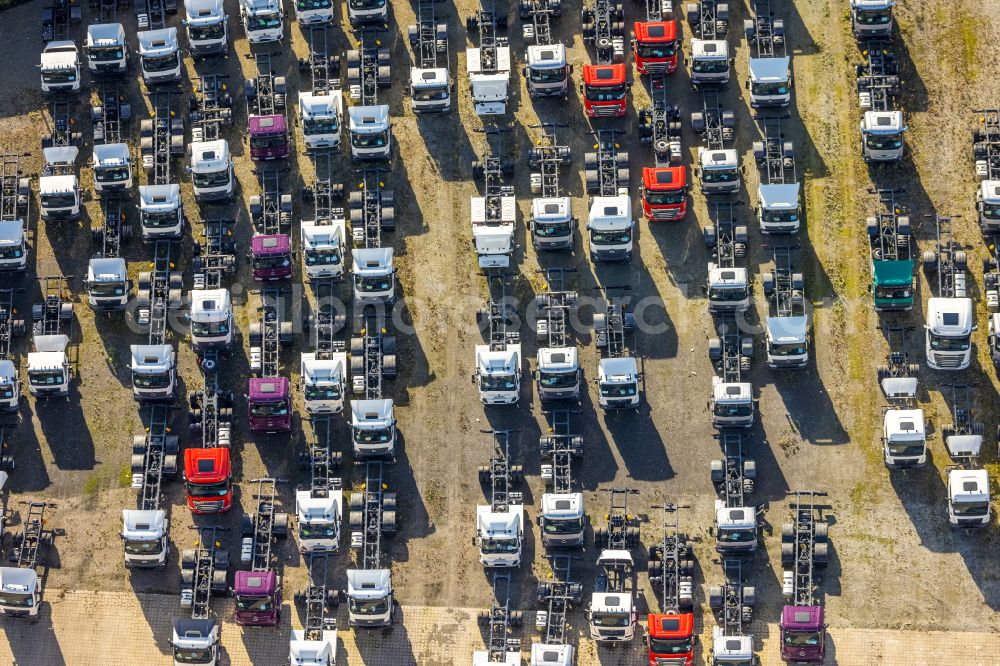 Aerial photograph Selm - Buildings and production halls on the vehicle construction site of Wuellhorst GmbH & Co. KG on street Harkortstrasse in the district Bork in Selm in the state North Rhine-Westphalia, Germany