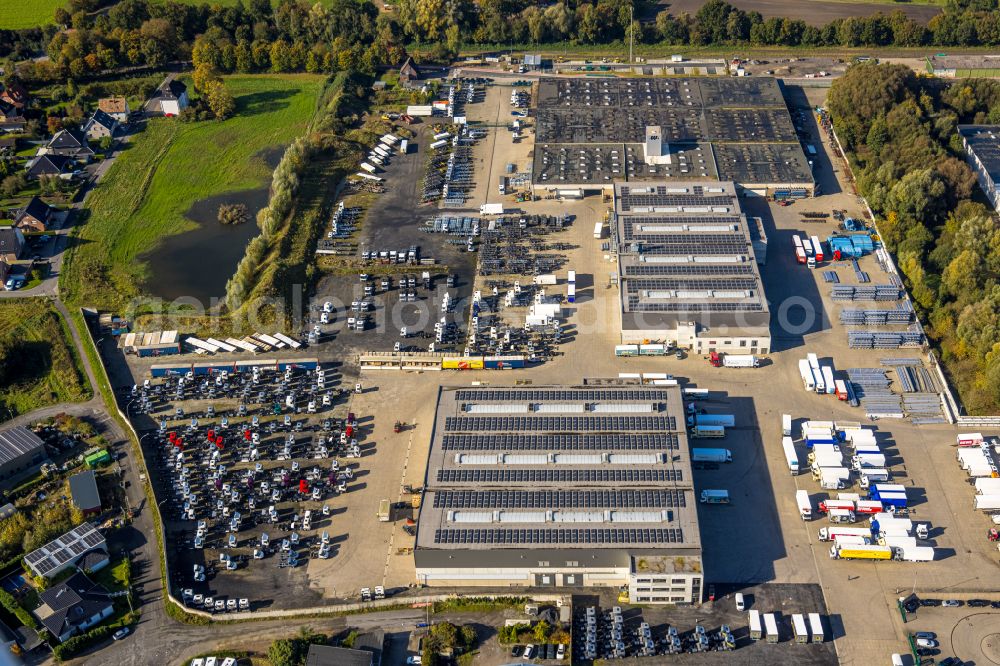 Selm from above - Buildings and production halls on the vehicle construction site of Wuellhorst GmbH & Co. KG on street Harkortstrasse in the district Bork in Selm in the state North Rhine-Westphalia, Germany