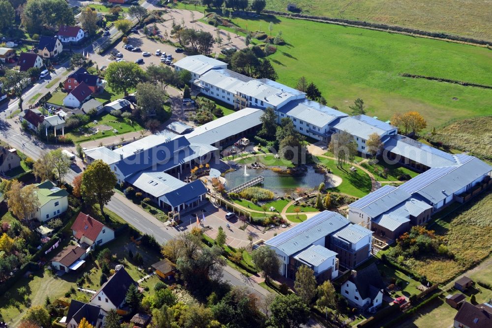 Trassenheide from the bird's eye view: View of the family wellness hotel Seeklause in Trassenheide on Usedom in the state Mecklenburg-Vorpommern. The hotel offers in addition to numerous leisure activities such as Volleyball, bicycle hire and table tennis, wellness with saunas and massages