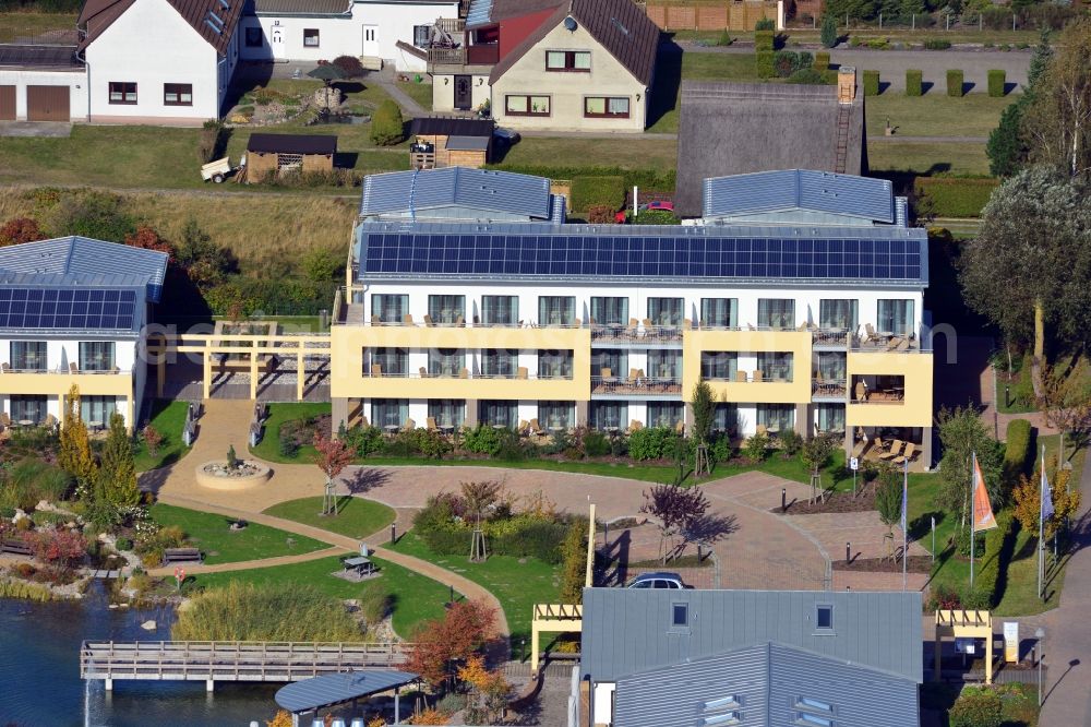 Aerial image Trassenheide - View of the family wellness hotel Seeklause in Trassenheide on Usedom in the state Mecklenburg-Vorpommern. The hotel offers in addition to numerous leisure activities such as Volleyball, bicycle hire and table tennis, wellness with saunas and massages