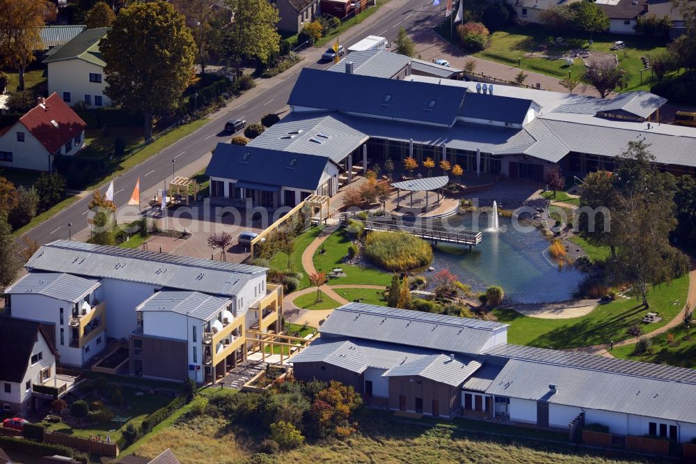 Trassenheide from above - View of the family wellness hotel Seeklause in Trassenheide on Usedom in the state Mecklenburg-Vorpommern. The hotel offers in addition to numerous leisure activities such as Volleyball, bicycle hire and table tennis, wellness with saunas and massages