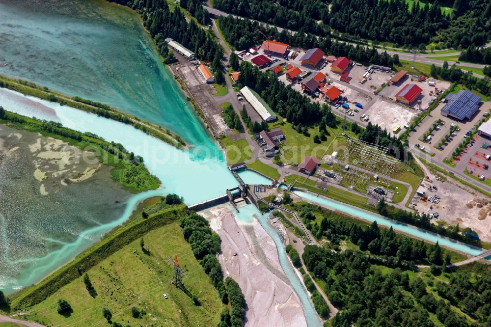 Aerial photograph Krün - Weir and Fish stairs on the banks of the Isar in Kruen in the state Bavaria