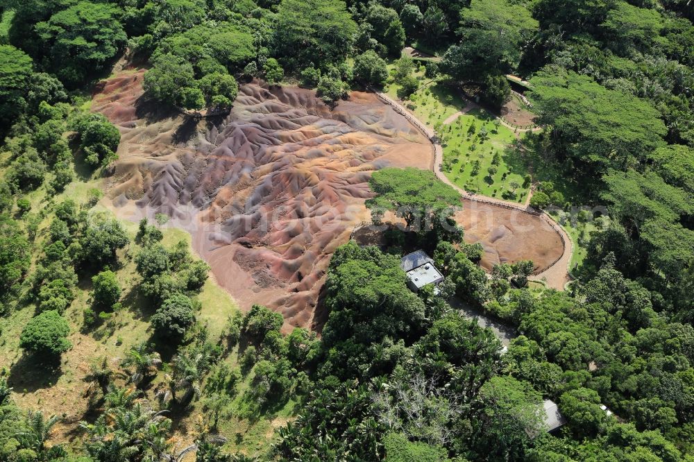 Chamarel from above - Tourist attraction of the 7 coloured earths ( Terres des 7 Couleurs ) at Chamarel on the island Mauritius