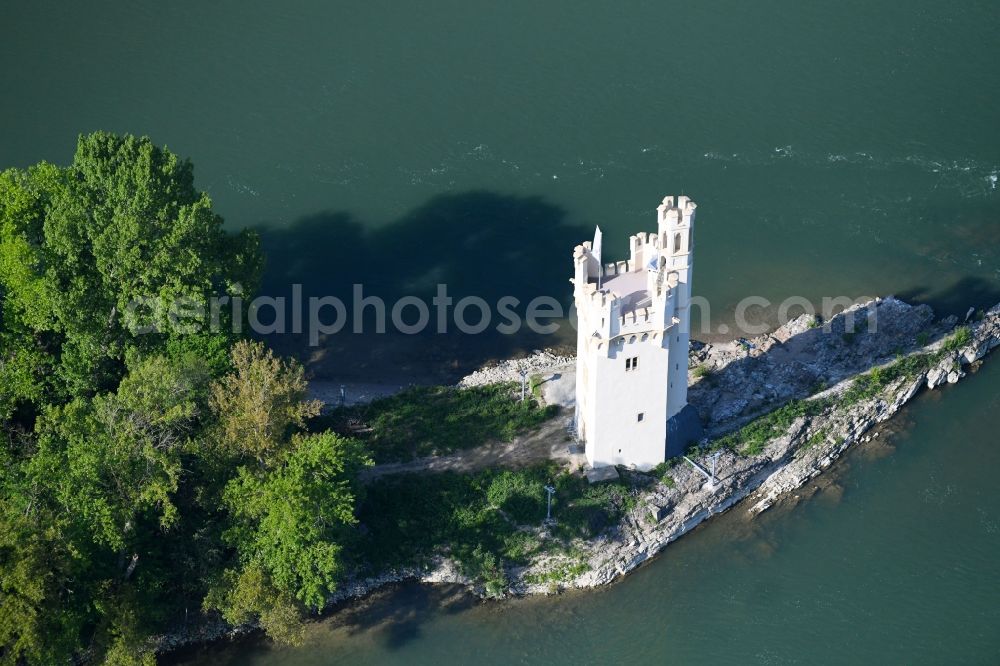 Bingen am Rhein from the bird's eye view: Facade of the monument Bingener Mouse Tower in the district Bingerbrueck in Bingen am Rhein in the state Rhineland-Palatinate, Germany