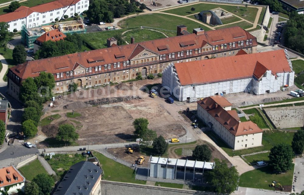 Aerial photograph Erfurt - Facade of the monument Defensionskaserne on Peterskirche on Zitadelle Petersberg in Erfurt in the state Thuringia, Germany