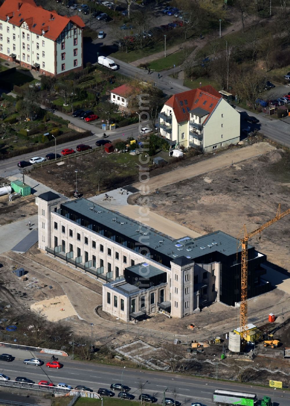 Aerial photograph Potsdam - Facade of the Jute Lofts of terraplan Immobilien- u. Treuhandgesellschaft mbH in the district Innenstadt in Potsdam in the state Brandenburg