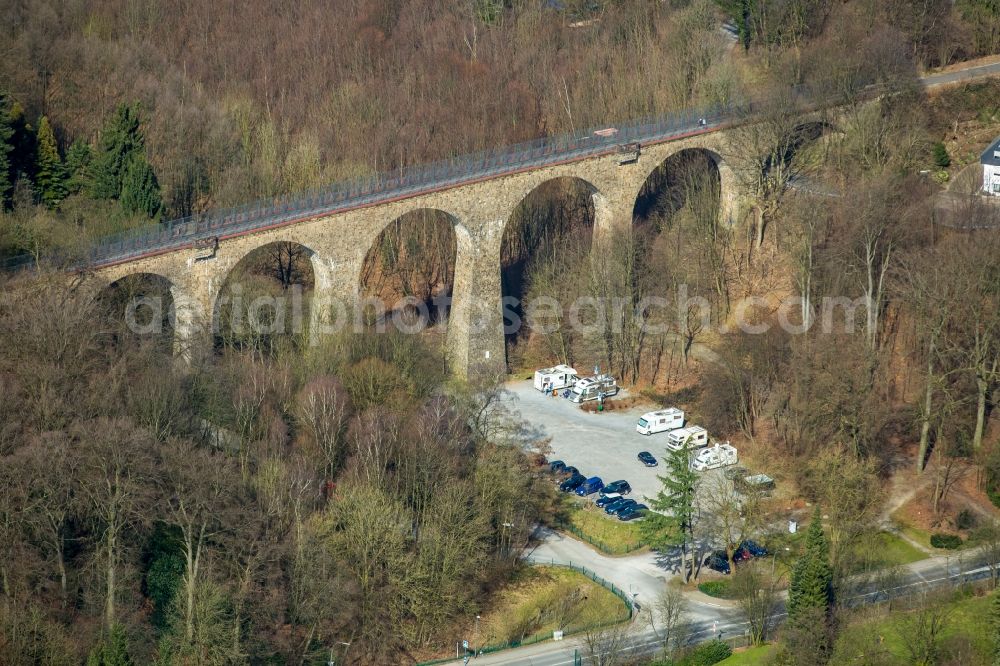 Velbert from above - Facade of the monument Eulenbachbruecke, also called Eulenbachviadukt in Velbert in the state North Rhine-Westphalia