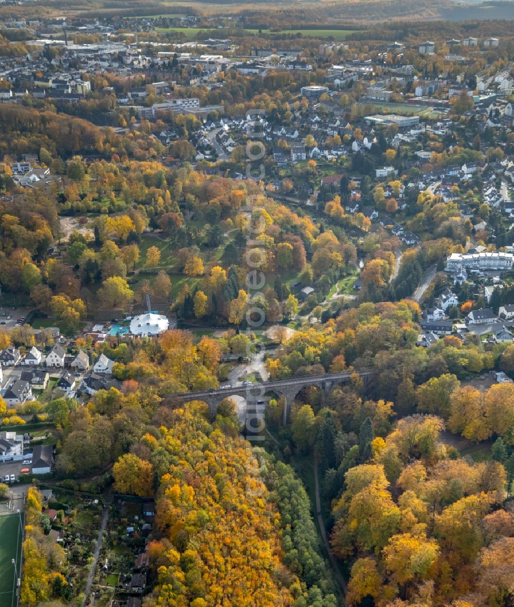 Velbert from above - Facade of the monument Eulenbachbruecke, also called Eulenbachviadukt in Velbert in the state North Rhine-Westphalia