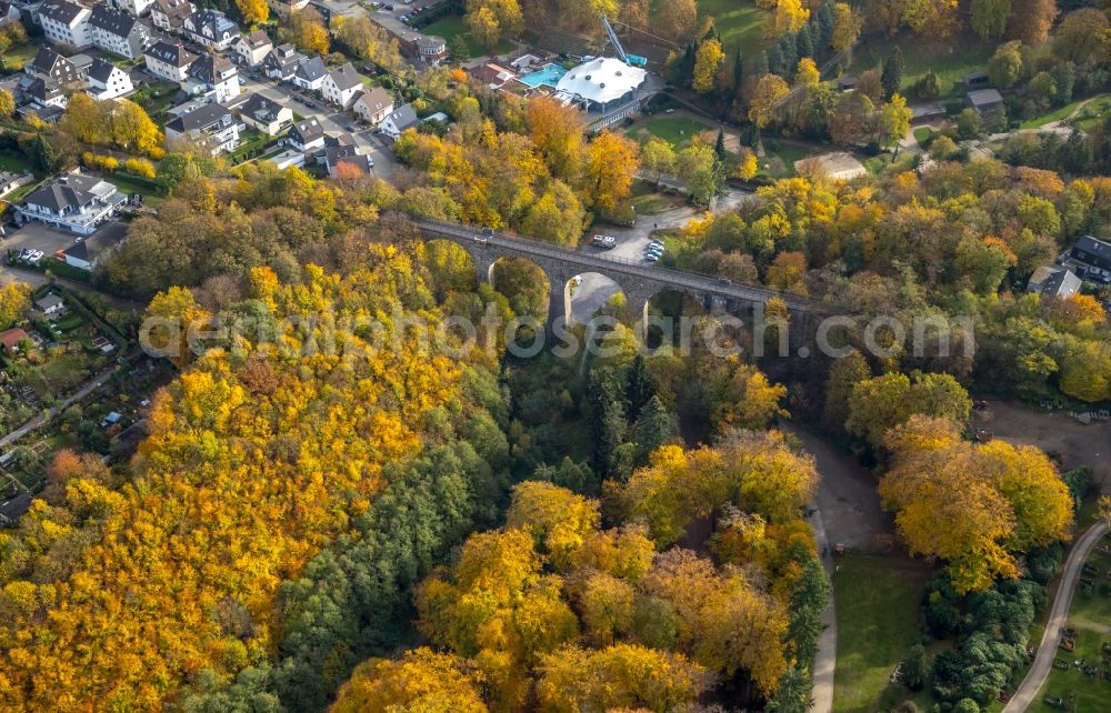 Velbert from above - Facade of the monument Eulenbachbruecke, also called Eulenbachviadukt in Velbert in the state North Rhine-Westphalia