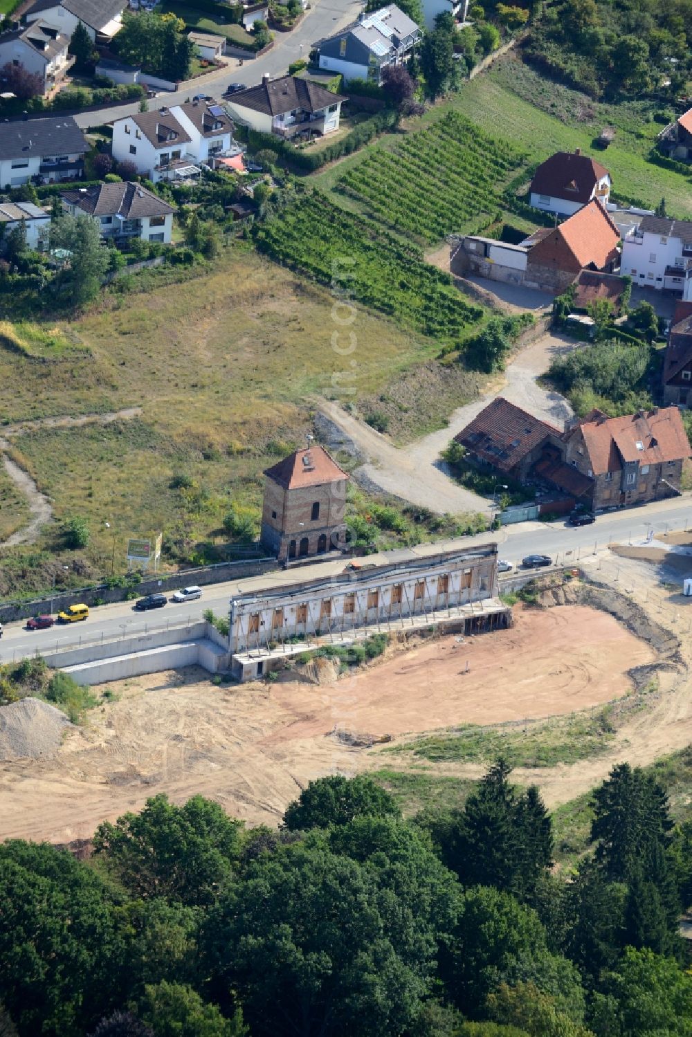 Aerial image Bensheim - Facade of the monument Euler facade of the former paper mill in Bensheim in the state Hesse