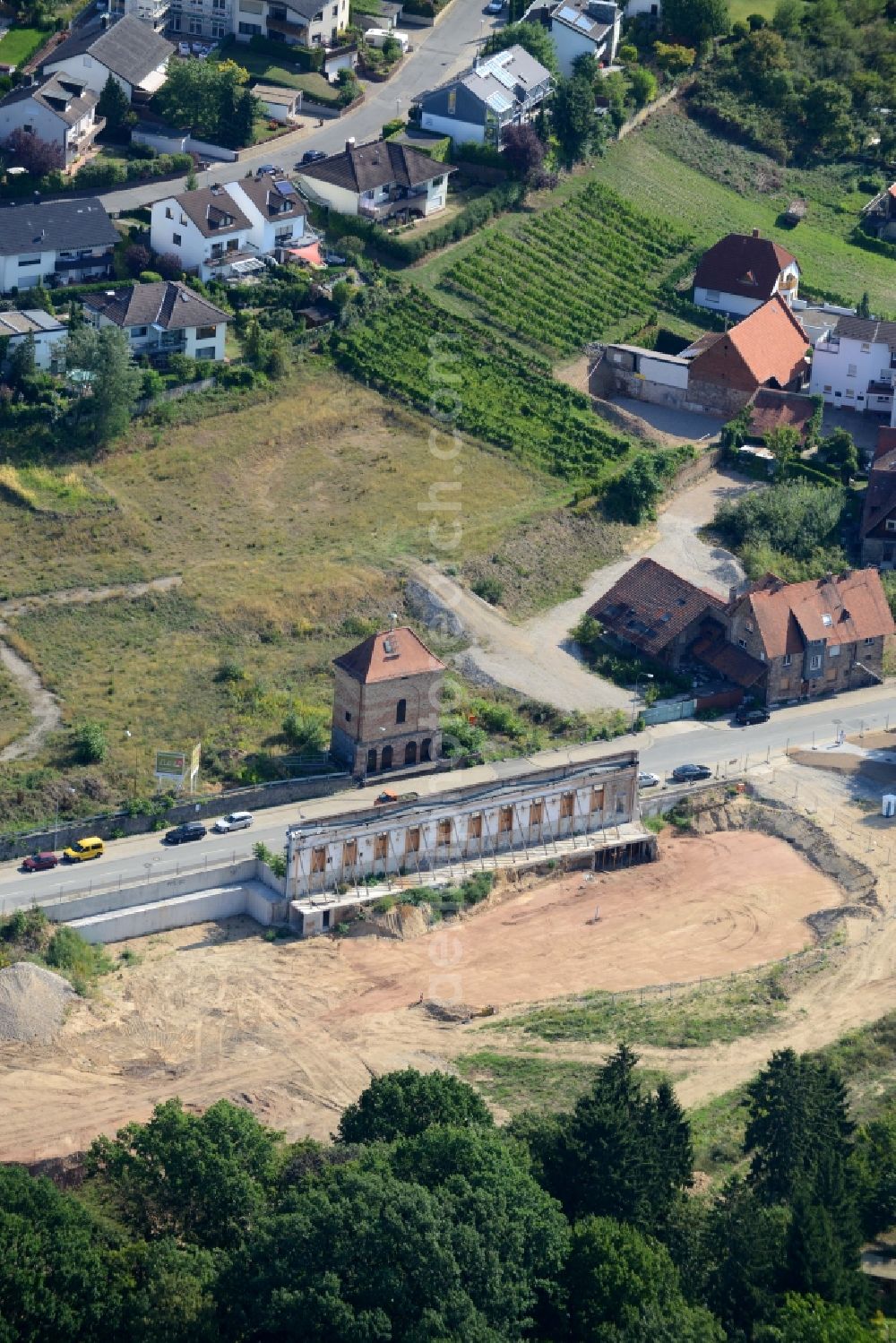 Aerial photograph Bensheim - Facade of the monument Euler facade of the former paper mill in Bensheim in the state Hesse