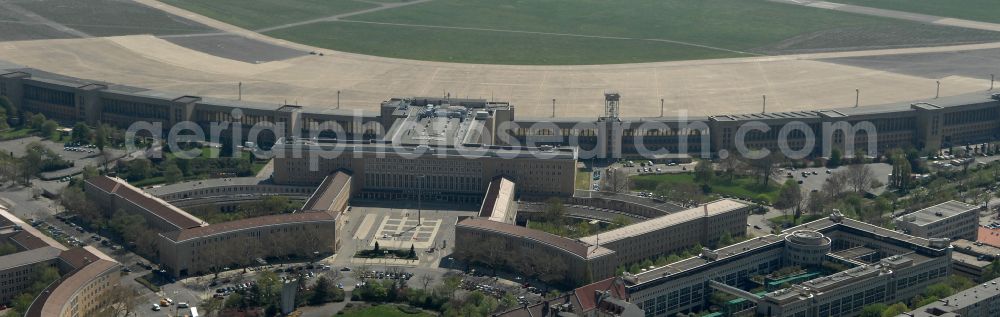 Aerial photograph Berlin - Facade of the monument Flughafen Tempelhof on Platz of Luftbruecke in Berlin, Germany