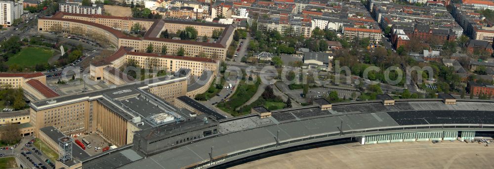 Aerial photograph Berlin - Facade of the monument Flughafen Tempelhof on Platz of Luftbruecke in Berlin, Germany