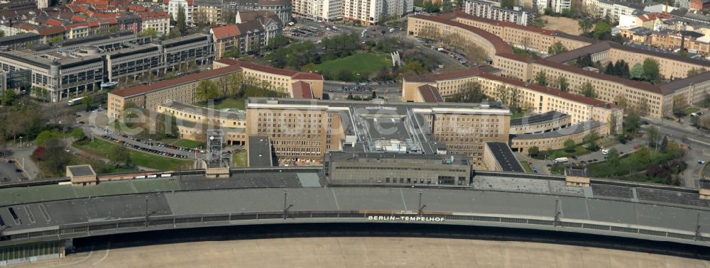 Aerial photograph Berlin - Facade of the monument Flughafen Tempelhof on Platz of Luftbruecke in Berlin, Germany