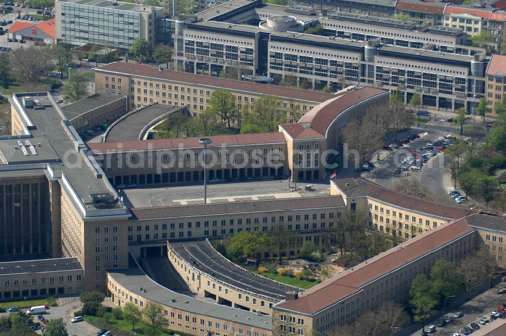 Aerial photograph Berlin - Facade of the monument Flughafen Tempelhof on Platz of Luftbruecke in Berlin, Germany