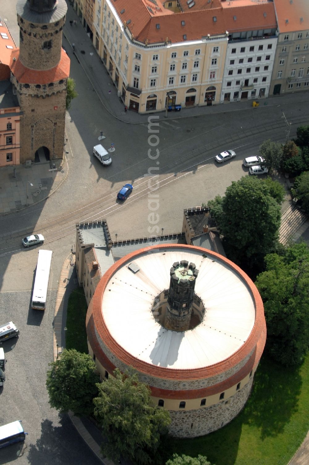 Görlitz from the bird's eye view: Facade of the monument Kaisertrutz (also called Reichenbacher Rondell) in Goerlitz in the state Saxony