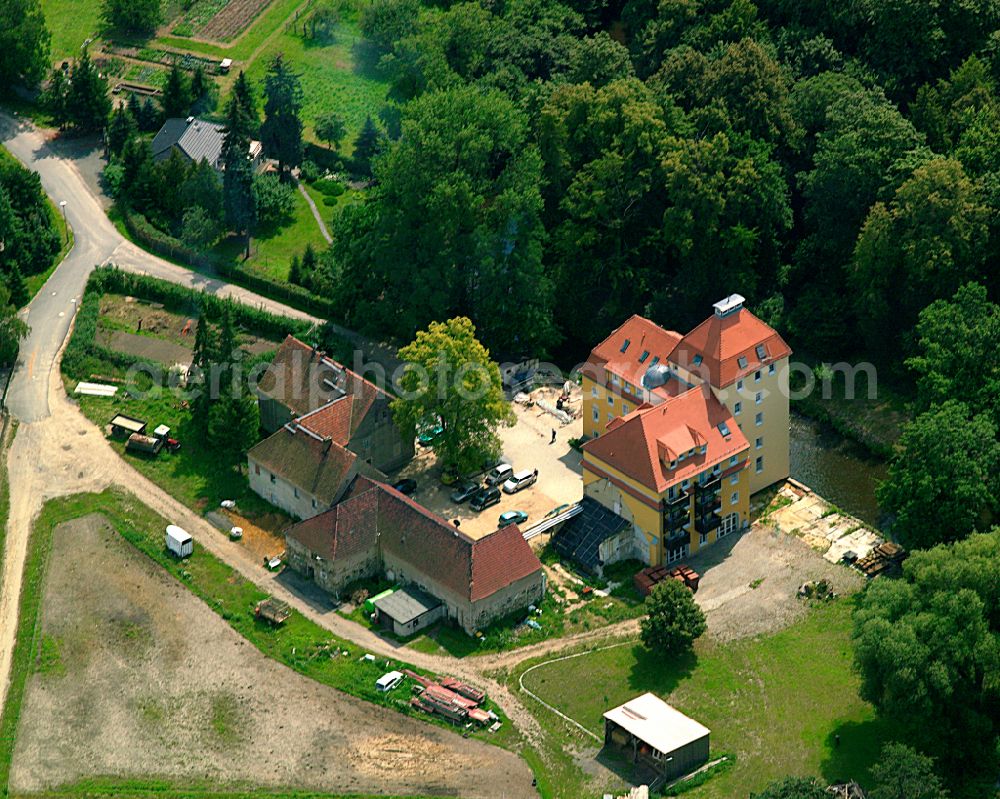 Aerial image Wildenhain - Facade of the monument Schlossmuehle Walda on street Muehlweg in Wildenhain in the state Saxony, Germany