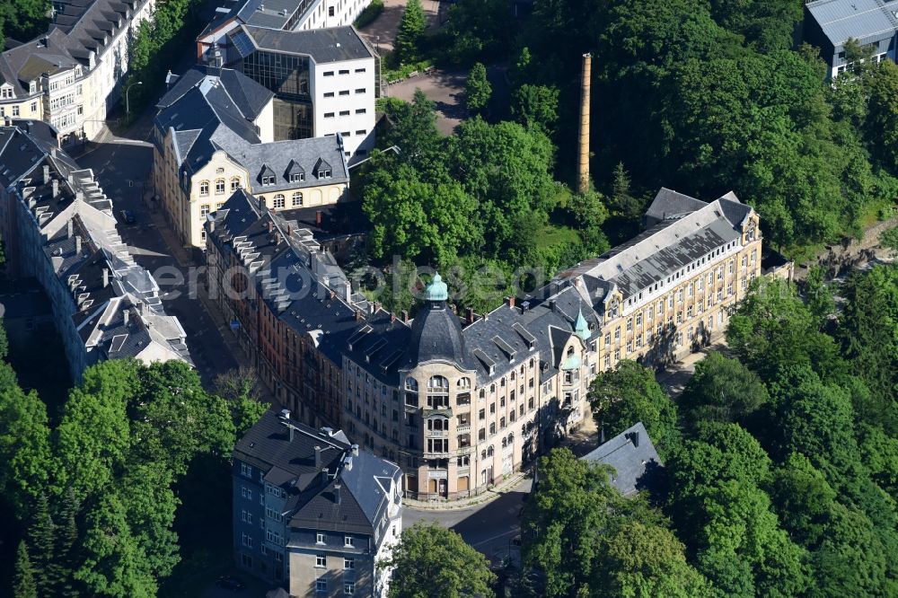 Aerial photograph Annaberg-Buchholz - Facade of the monument on Strasse of Einheit corner Hans-Witten-Strasse in Annaberg-Buchholz in the state Saxony, Germany