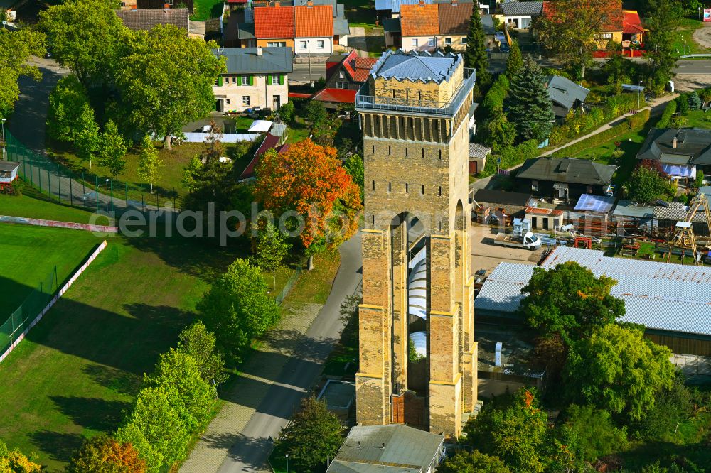 Aerial image Eberswalde - Sight and tourism attraction of the historical monument Wasserturm Finow (formerly Hindenburgturm) in the district Finow in Eberswalde in the state Brandenburg, Germany