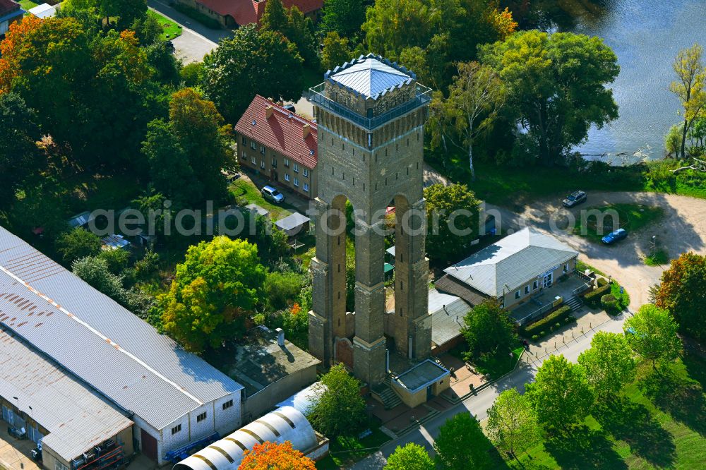 Aerial image Finow - Sight and tourism attraction of the historical monument Wasserturm Finow (formerly Hindenburgturm) in Finow in the state Brandenburg, Germany