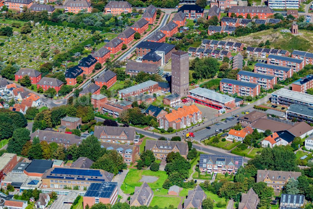 Aerial image Norderney - Facade of the monument Wasserturm Norderney in Norderney in the state Lower Saxony, Germany