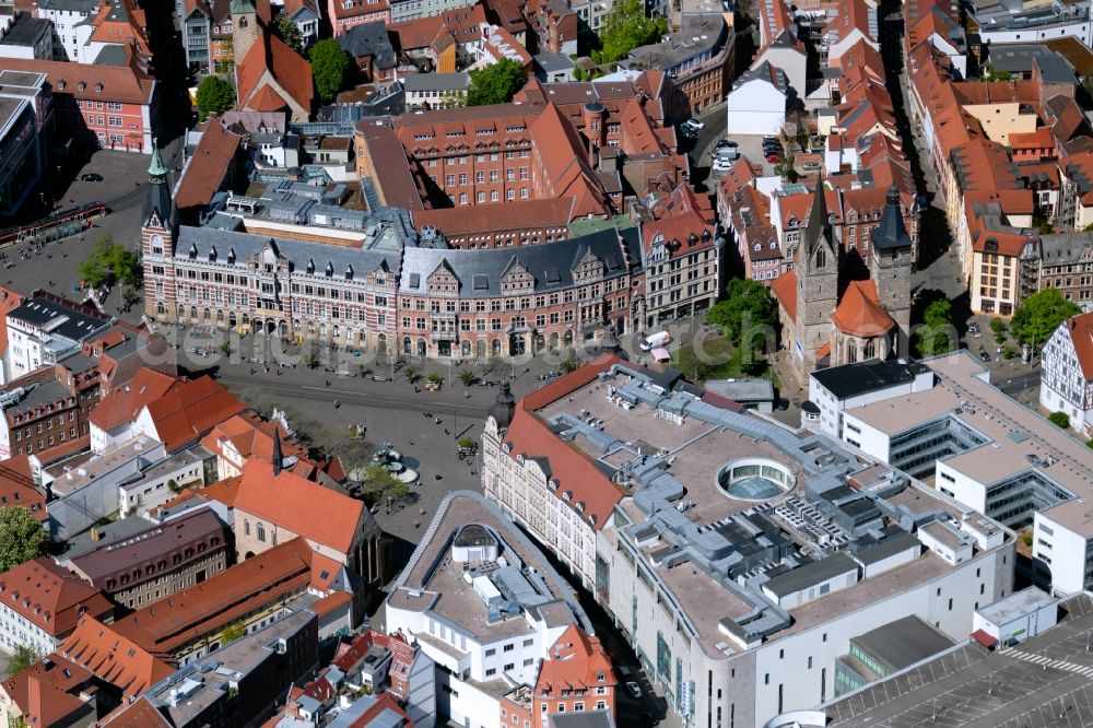 Erfurt from above - street guide of famous promenade and shopping street Anger in the district Zentrum in Erfurt in the state Thuringia, Germany