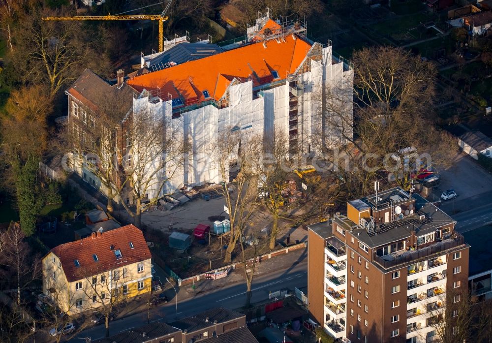 Aerial image Herne - Facade work on the building complex of Queen Luise total secondary school in Herne in the district Bickern in North Rhine-Westphalia