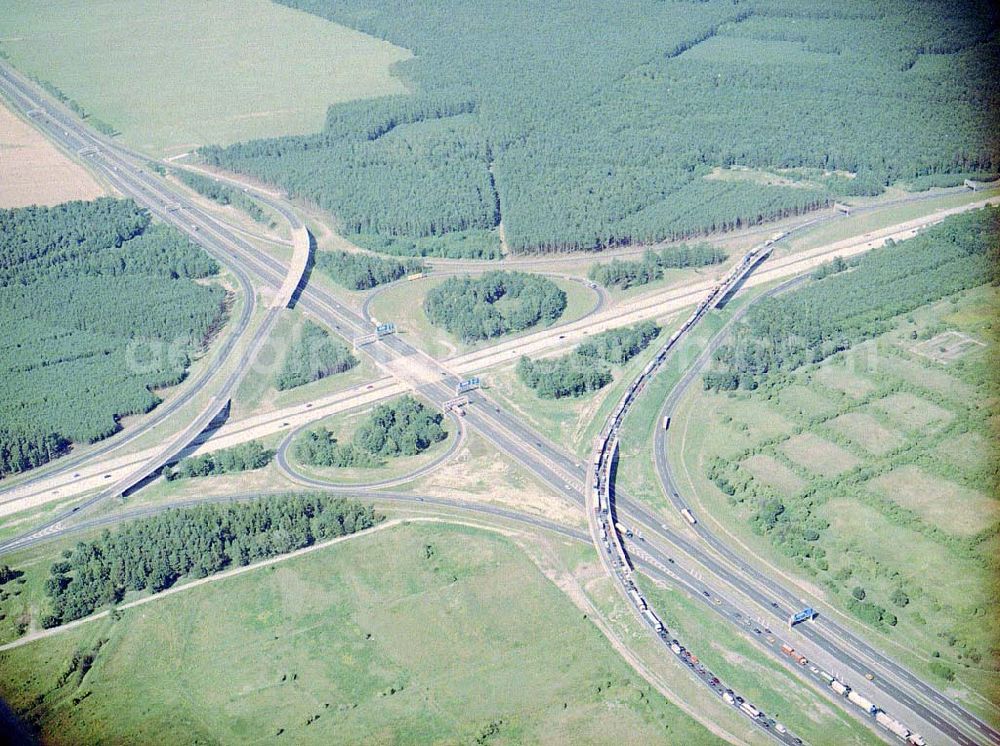 Schönefeld / Brandenburg from above - Fast fertig umgebautes Autobahnkreuz Schönefeld am Berliner Ring in Brandenburg.