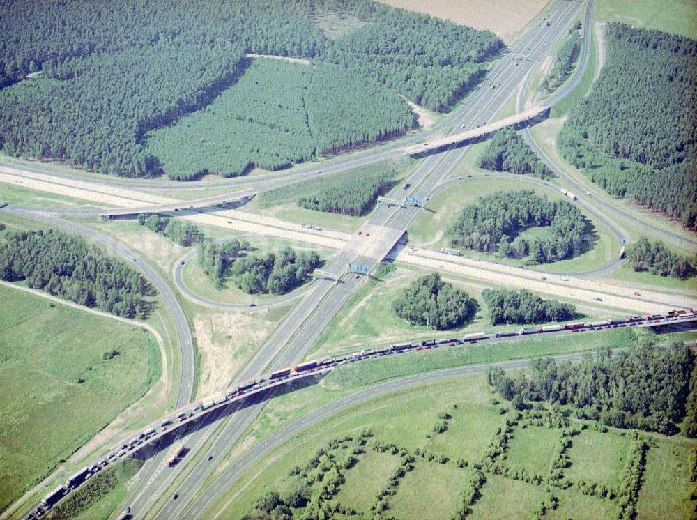 Aerial image Schönefeld / Brandenburg - Fast fertig umgebautes Autobahnkreuz Schönefeld am Berliner Ring in Brandenburg.