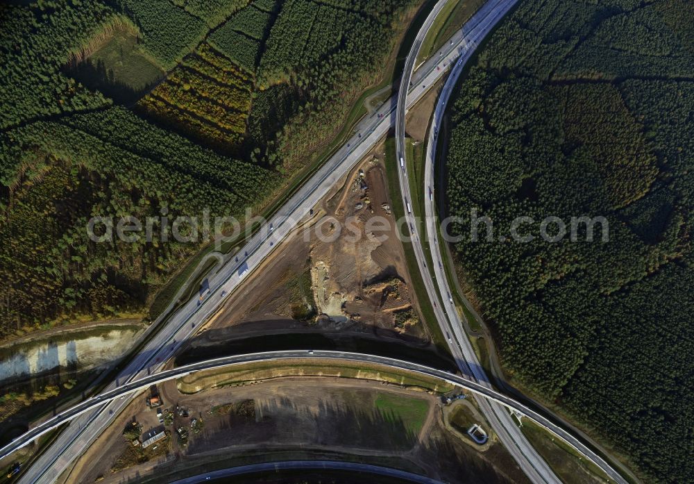 Aerial image Groß Ziethen - Construction site of the junction Havelland at the motorway A10 and A24 in the state Brandenburg