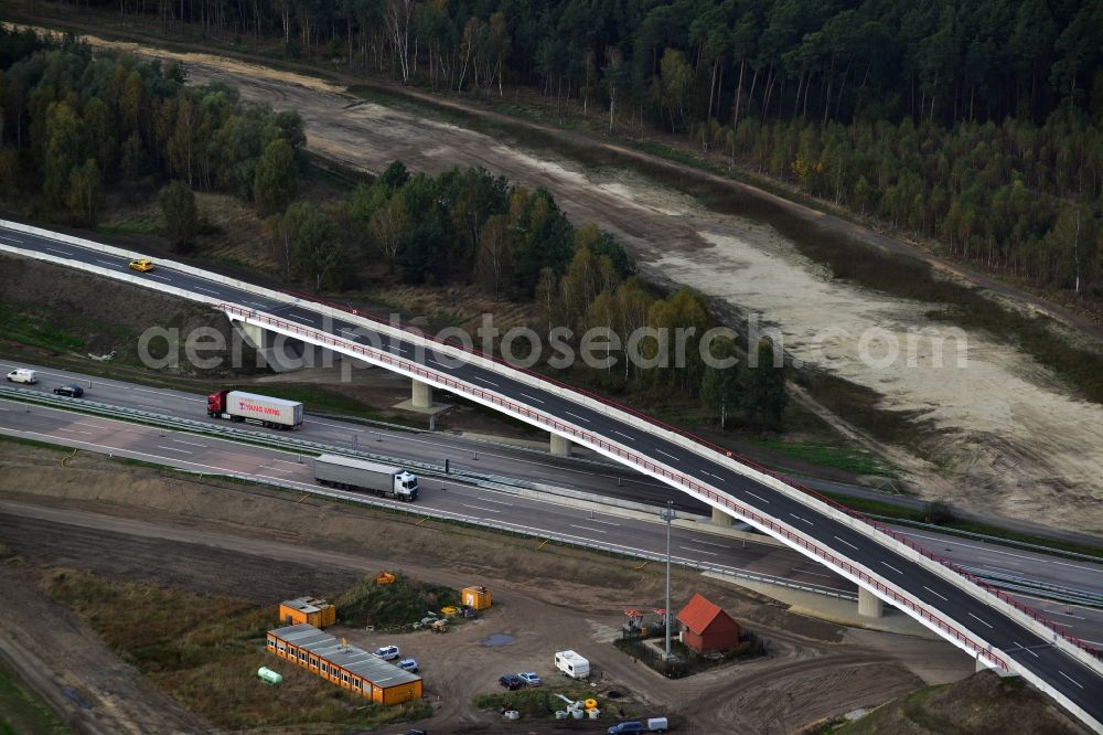 Groß Ziethen from the bird's eye view: Construction site of the junction Havelland at the motorway A10 and A24 in the state Brandenburg