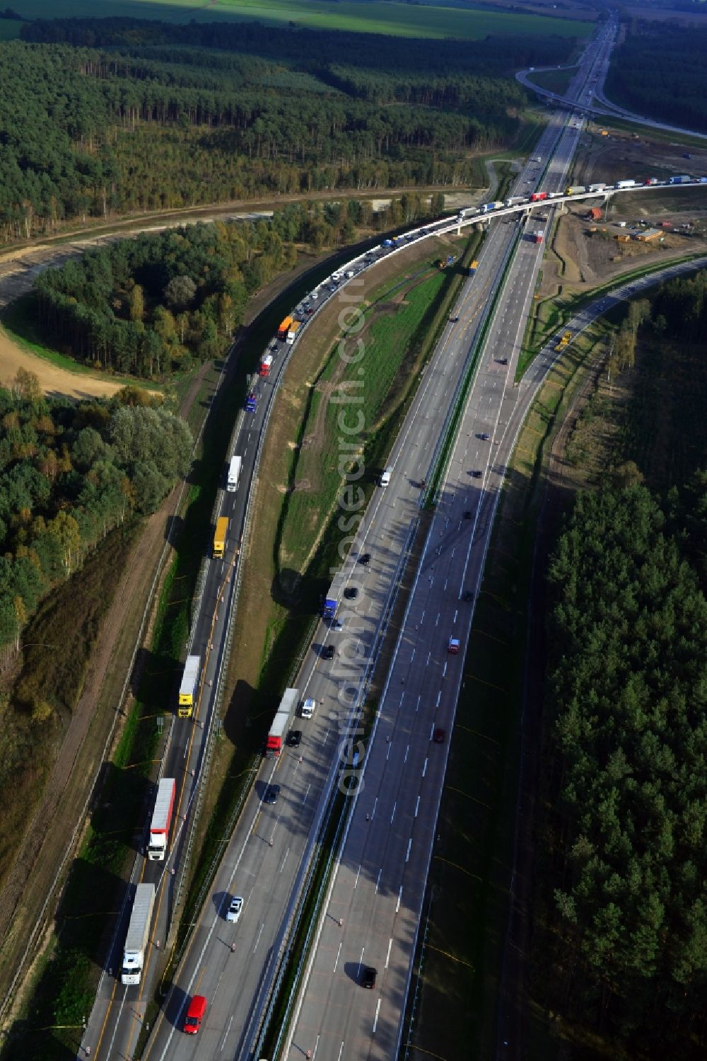 Groß Ziethen from the bird's eye view: Construction site of the junction Havelland at the motorway A10 and A24 in the state Brandenburg