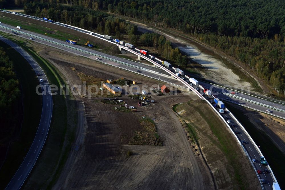 Groß Ziethen from the bird's eye view: Construction site of the junction Havelland at the motorway A10 and A24 in the state Brandenburg